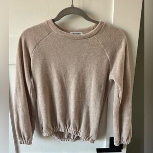 Old Navy Plush-Knit Hi-Lo Sweater Tan Girls Size L 10/12 Chenille Ribbed Soft